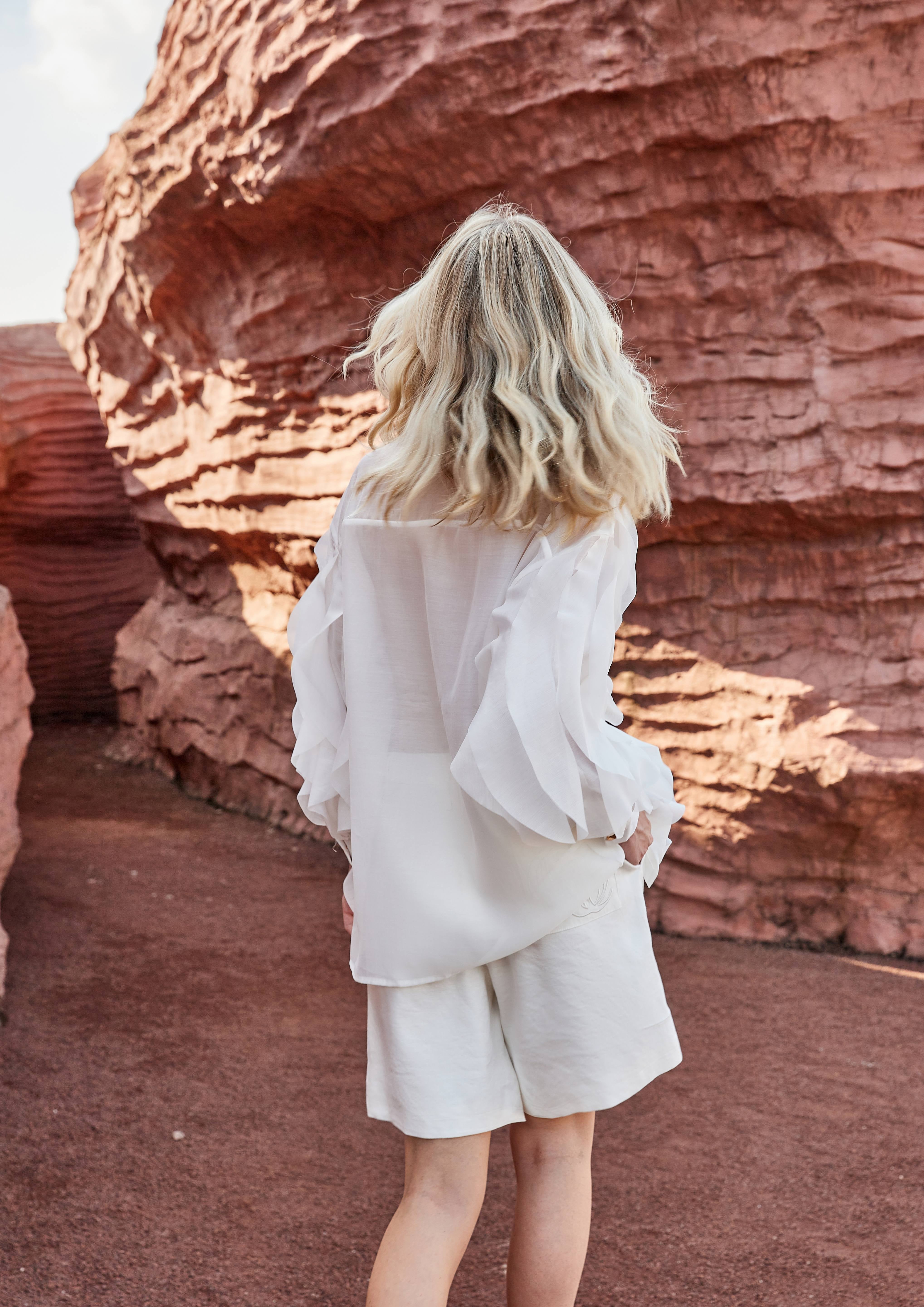 Blush Pink Sheer Organza Shirt with Tiered Ruffle Detail