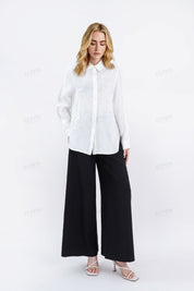 White Embroidered Linen Long Sleeves Shirt
