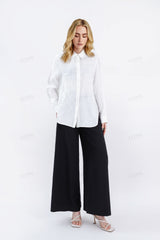 White Embroidered Linen Long Sleeves Shirt