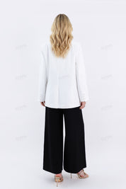 White Tailored Blazer with Beaded Floral Embroidery