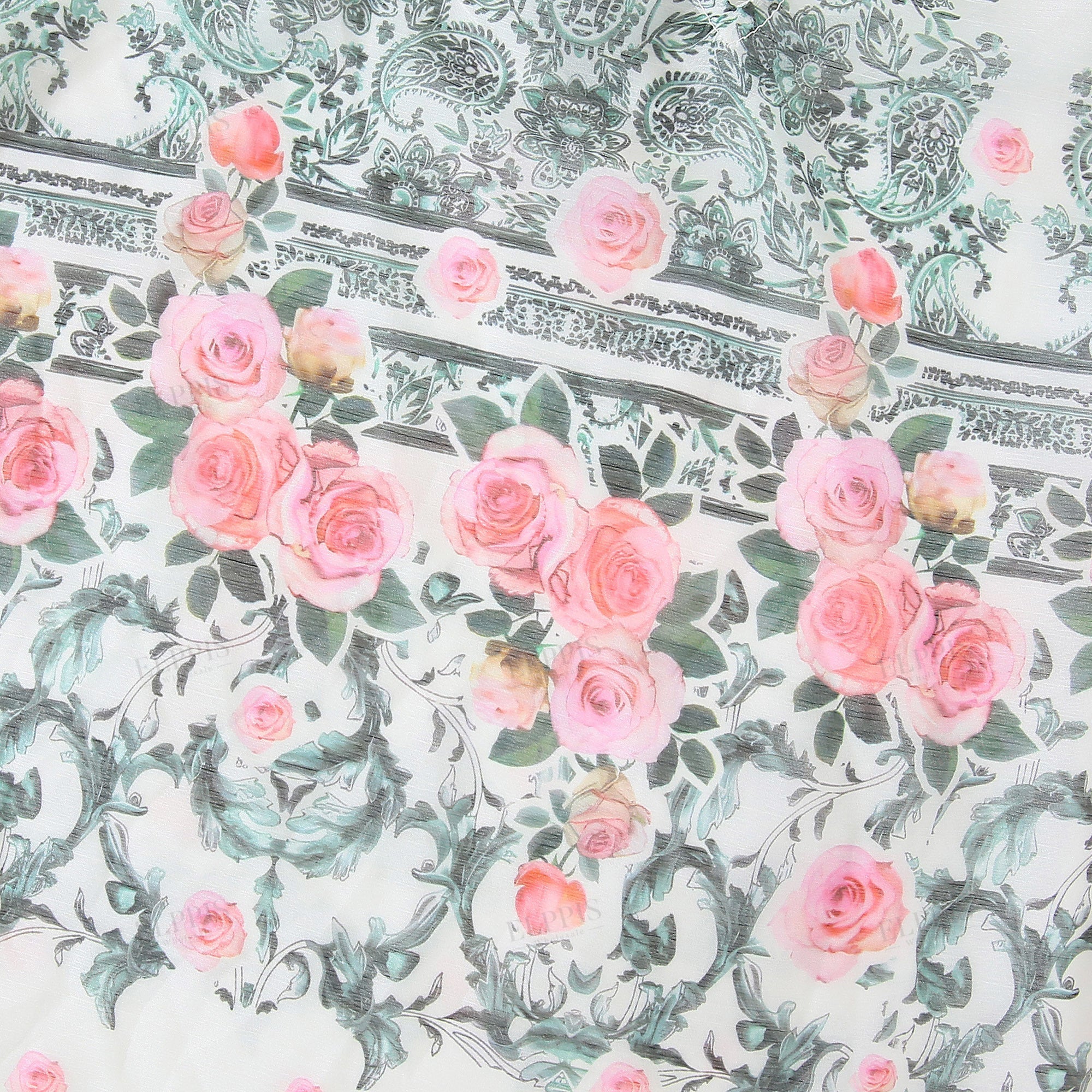 Chiffon positioned floral H-line long sleeve woven top