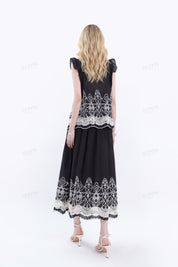 Black Sleeveless Blouse with White Lace & Ruffle Detail