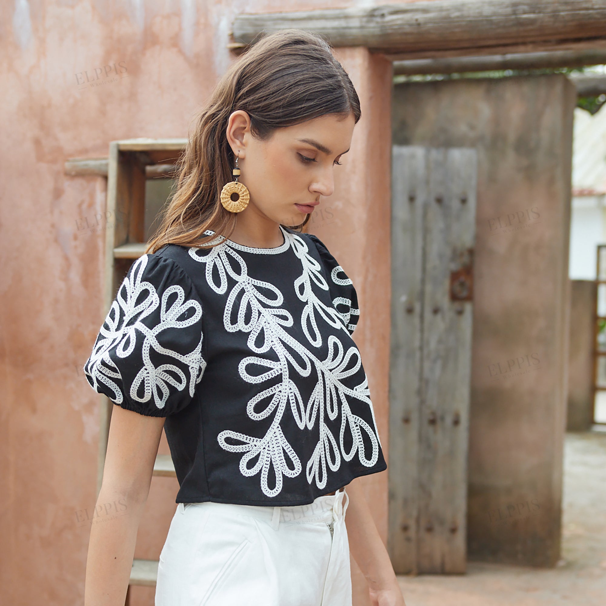Embroidered short sleeve top