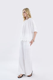 White Blouse with Crochet Lace Accents & Bell Sleeves