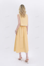 Yellow Maxi Skirt with Leaf Cutouts & Ruffled Trim
