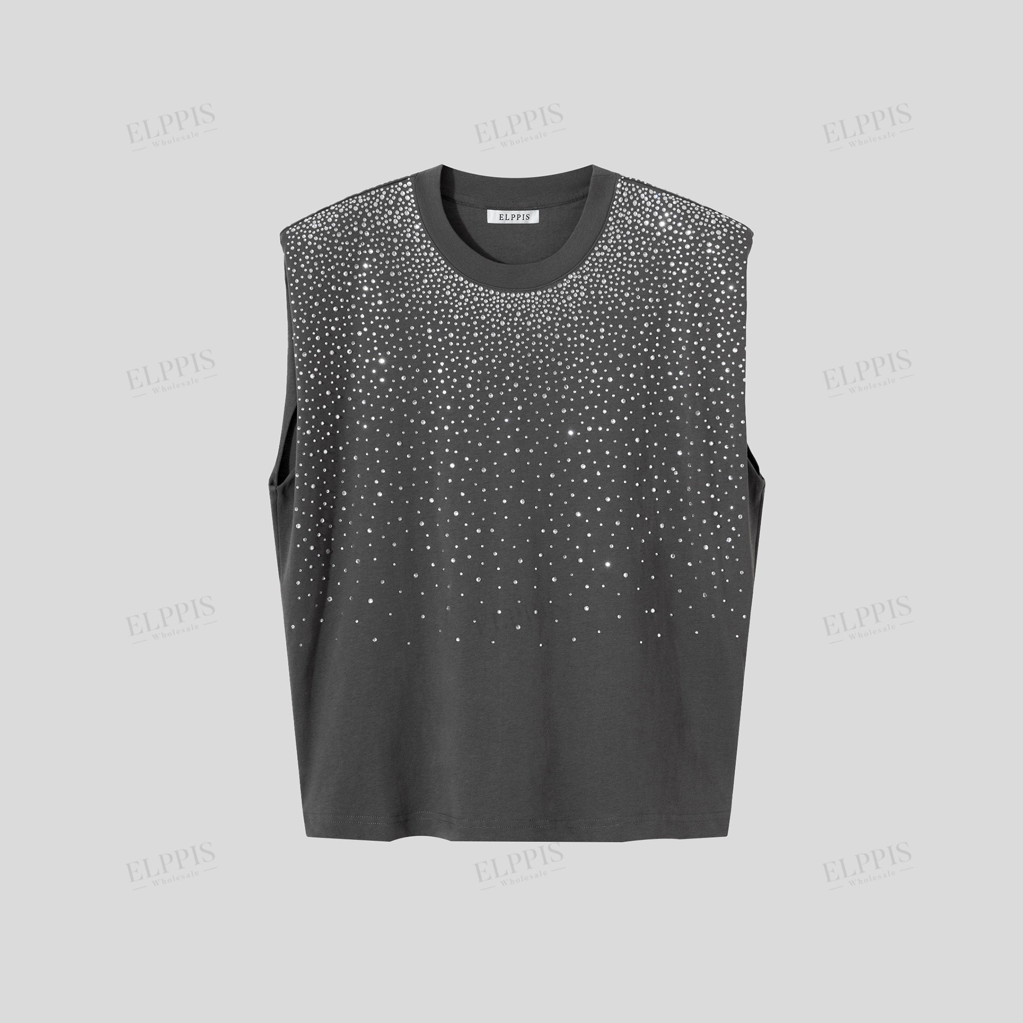 Black Sleeveless Top with Gradient Rhinestone Embellishments
