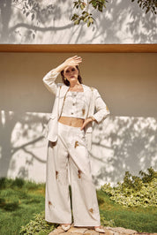 White Blazer with Gold Sequin Floral Embellishments