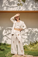 White Blazer with Gold Sequin Floral Embellishments