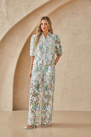 Floral Lace Puff Sleeve Button-Up Shirt