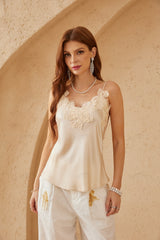 Ivory Acetate-Blend Lace Trim Camisole