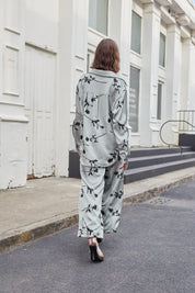 Satin embroidered wide-leg trousers