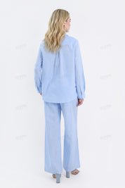 Light Blue Linen-Cotton Wide-Leg Pants