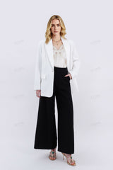 White Tailored Blazer with Beaded Floral Embroidery