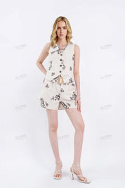 Beige Linen-Cotton Floral Embroidered Waistcoat