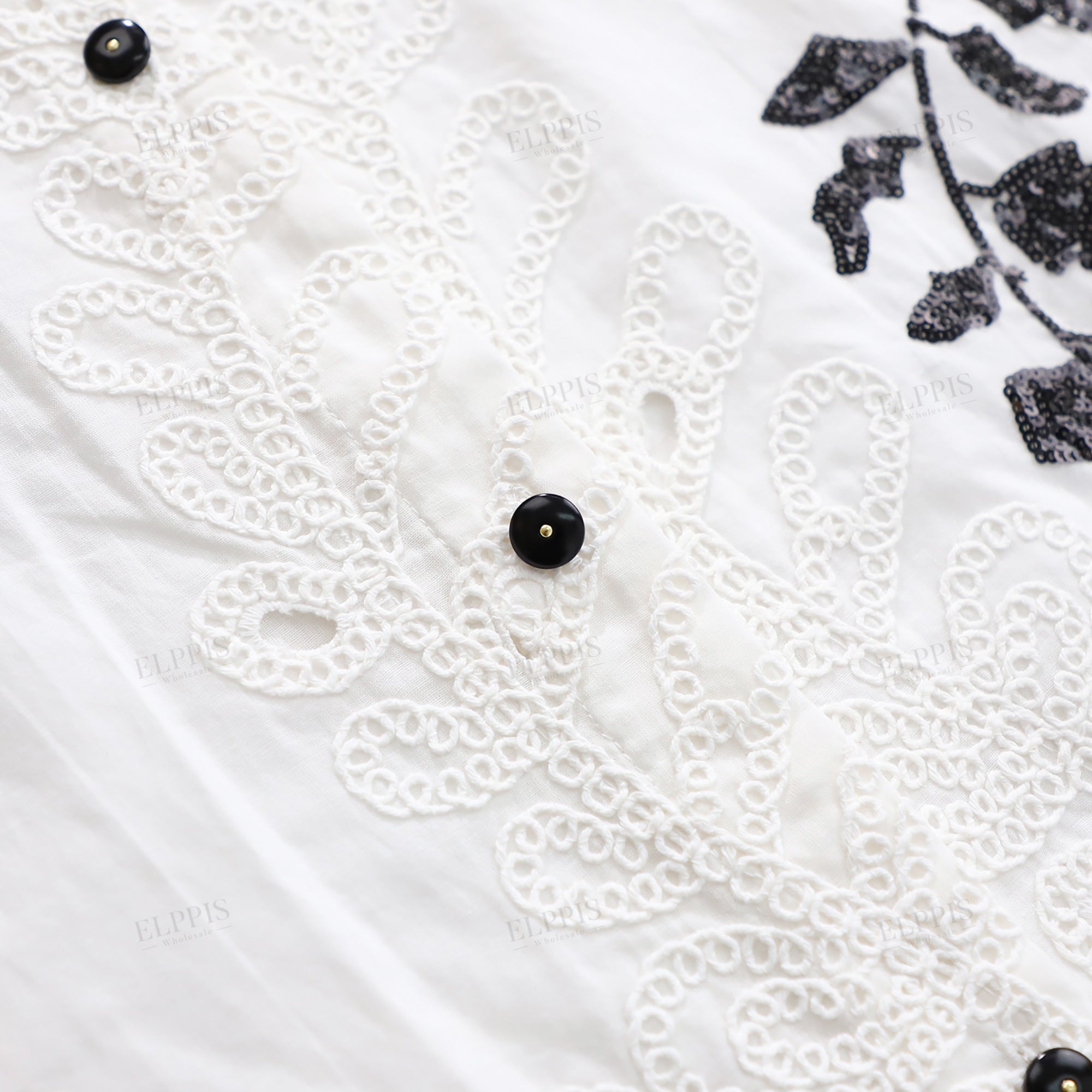 Cut-out cotton embroidered H-line long sleeve shirt
