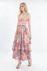 Colorful Patchwork Tiered Cami Maxi Dress