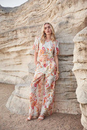 Floral Cutout Lace Wide-Leg Pants
