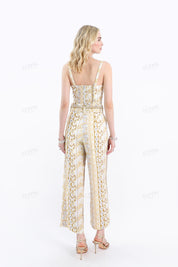 Yellow Floral Cotton High-Waisted Wide-Leg Pants