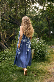 Navy Blue Floral Print Spaghetti Strap Maxi Dress