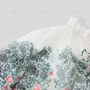 Chiffon positioned floral H-line long sleeve woven top