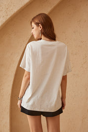 White Oversized T-Shirt with Gradient Rhinestone Dot Embellishments
