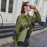Letter print hand-beaded loose shirt