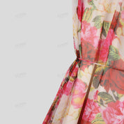 Chiffon digital print stand collar A-line midi sleeveless dress