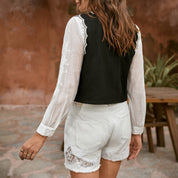 Embroidered H-line round neck long sleeve shirt