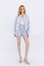 Light Blue Beaded Lace Bomber Jacket