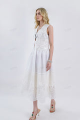 White Midi Skirt with Cutwork Lace Hem Detail