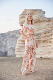 Floral Cutout Lace Wide-Leg Pants