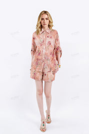 Elastic Waist Tencel-Cotton Floral Shorts