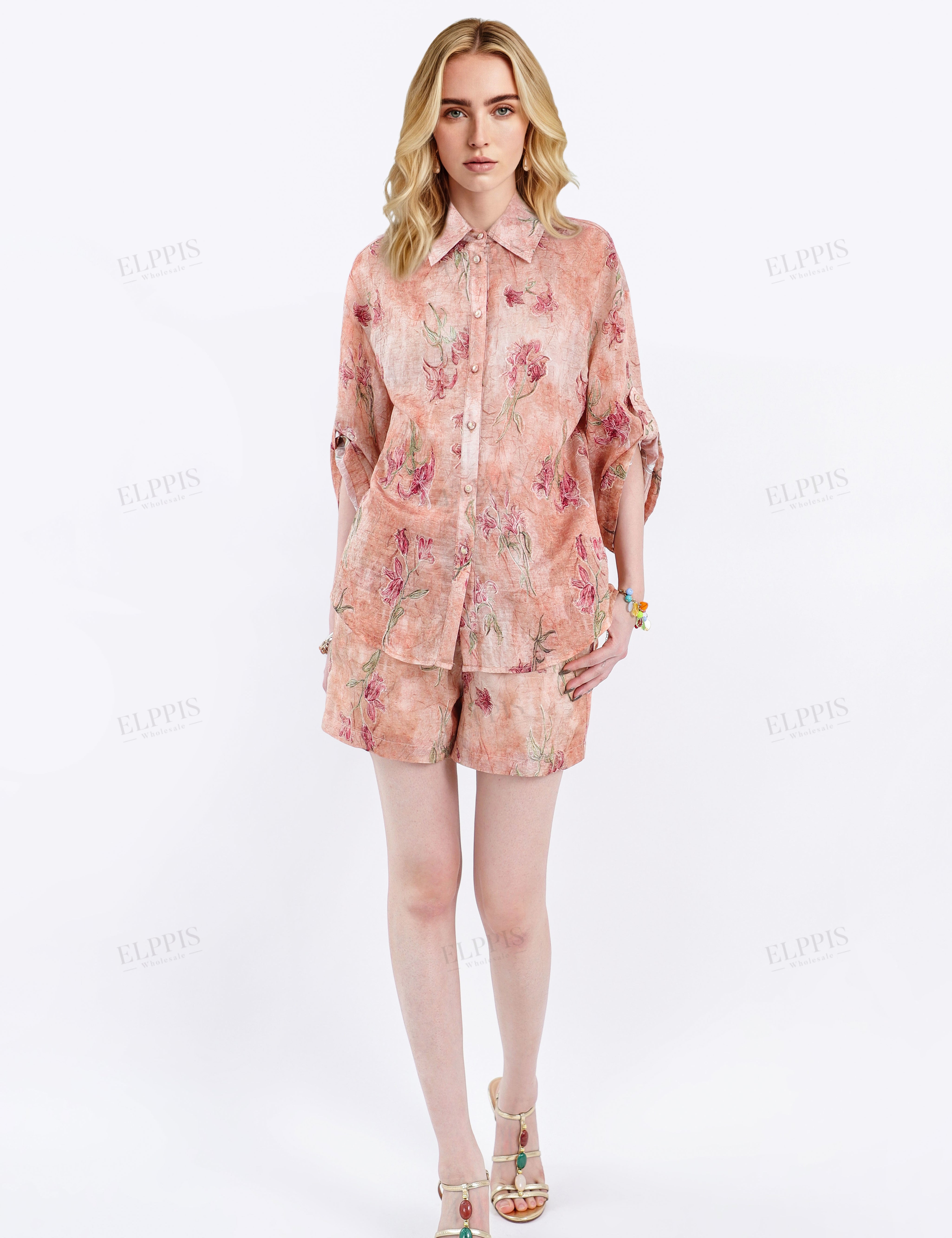 Elastic Waist Tencel-Cotton Floral Shorts