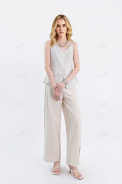 Oatmeal Linen Button-Front Cami Top