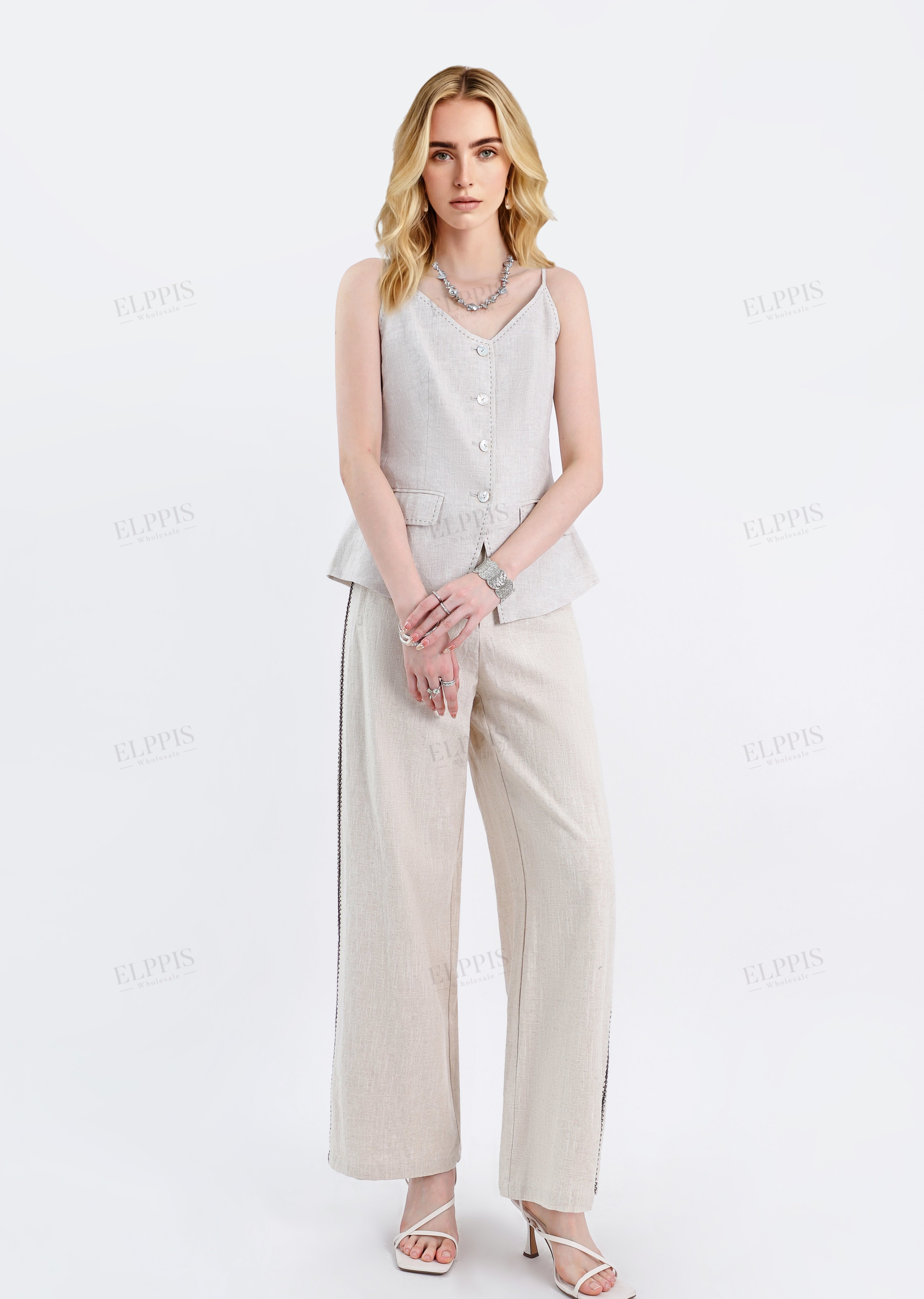 Oatmeal Linen Button-Front Cami Top