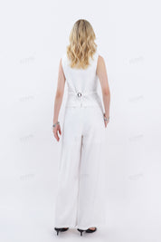 White Cotton-Linen Blend Sleeveless Vest