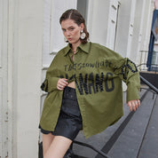 Letter print hand-beaded loose shirt