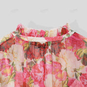 Chiffon digital print stand collar A-line midi sleeveless dress