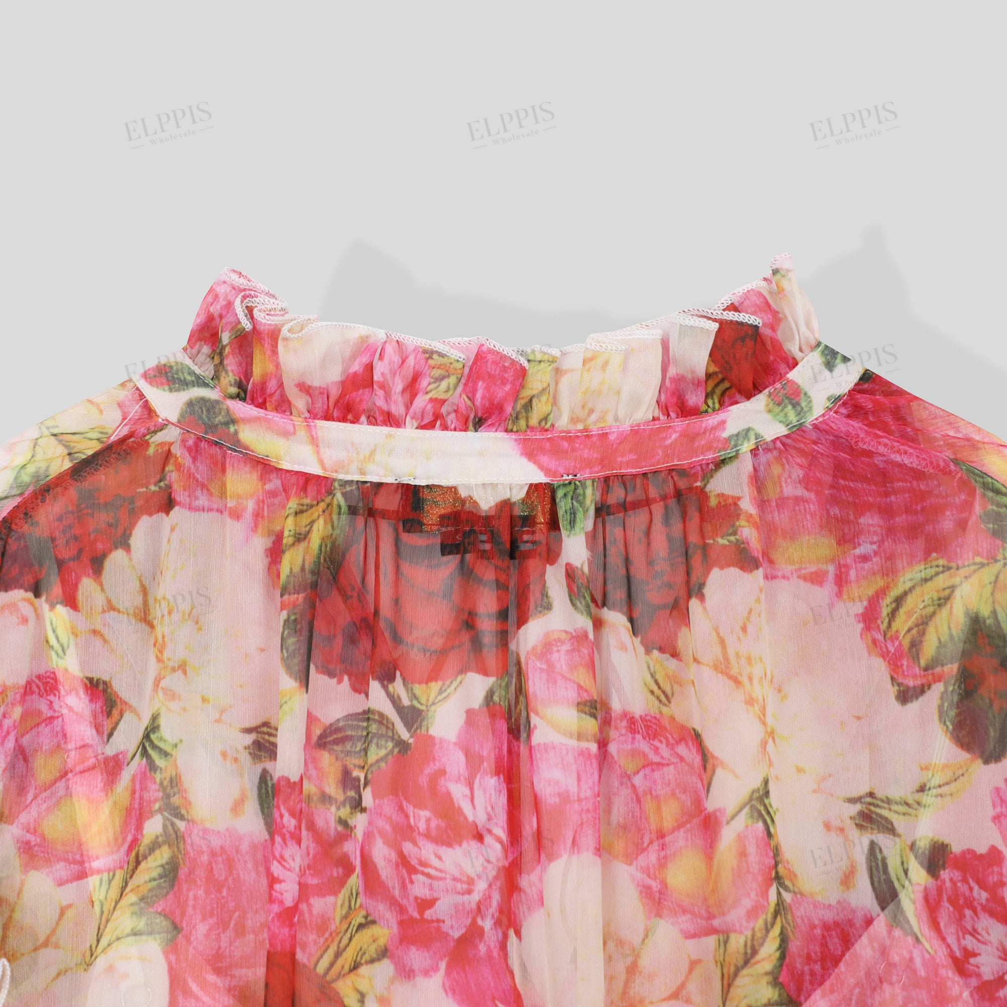 Chiffon digital print stand collar A-line midi sleeveless dress