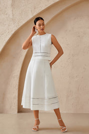 White Linen Embroidered Maxi Skirt