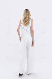 White Floral Lace Cropped Vest with Tie Detail