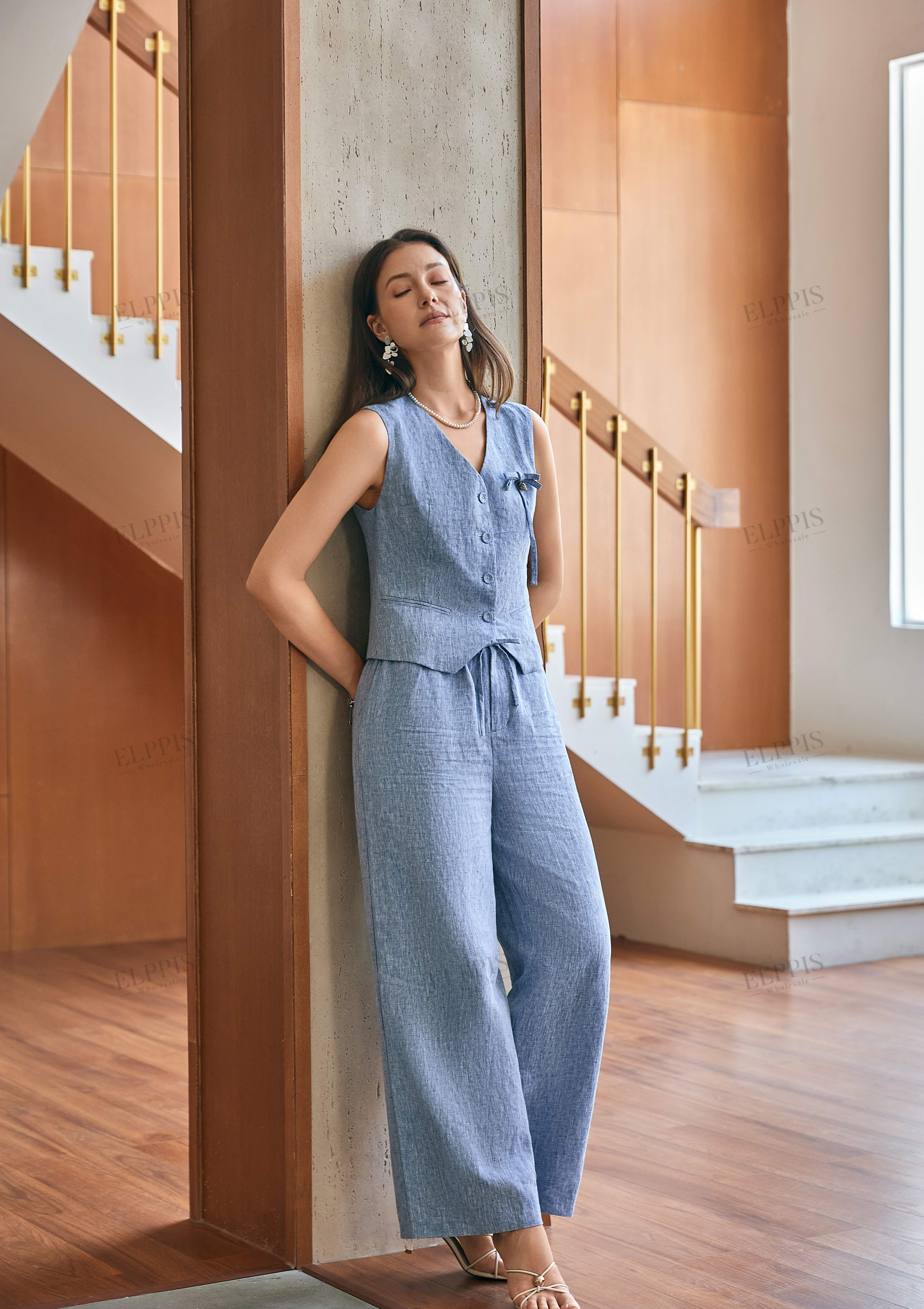 Light Blue Linen Sleeveless Vest