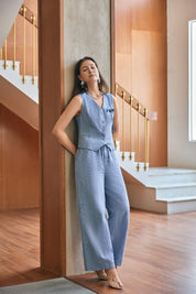 Light Blue Linen Wide-Leg Pants