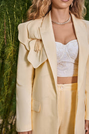 Butter Yellow Linen Blazer with Ruffled Shoulder Detail
