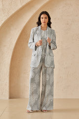 Gray & White Paisley Print Blazer with Rolled Cuffs