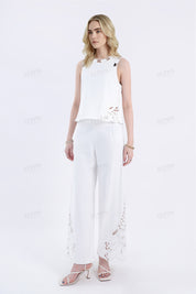 White Sleeveless Top with Cutout Embroidery Detail