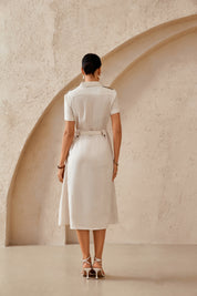 Beige Linen-Blend Shirt Dress with Belt