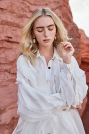 Blush Pink Sheer Organza Shirt with Tiered Ruffle Detail
