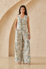Floral Print Linen Wide-Leg Pants