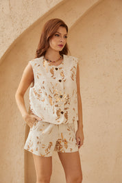 Cream Linen-Blend Sequin Shorts
